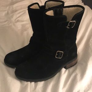 Ugg heeled black suede boots